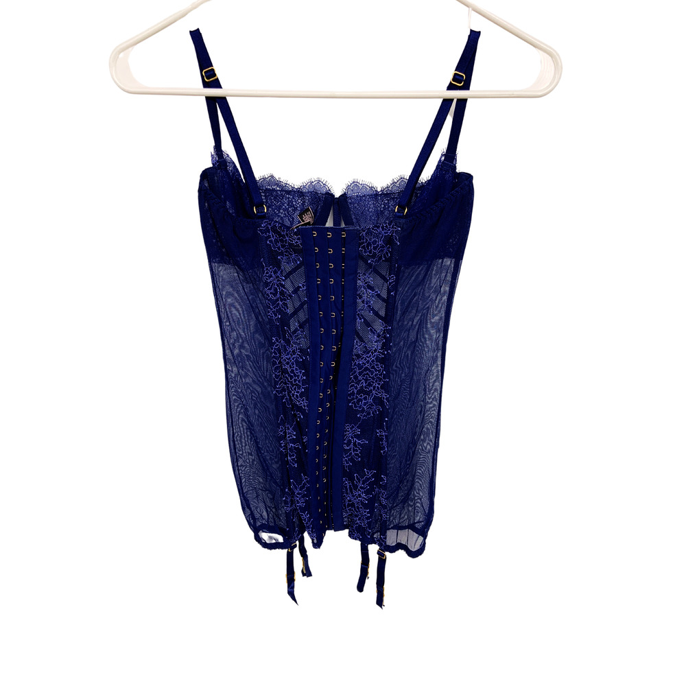 Victoria’s Secret Sexy Vintage Blue Laced Garter Bustier Lingerie 34B